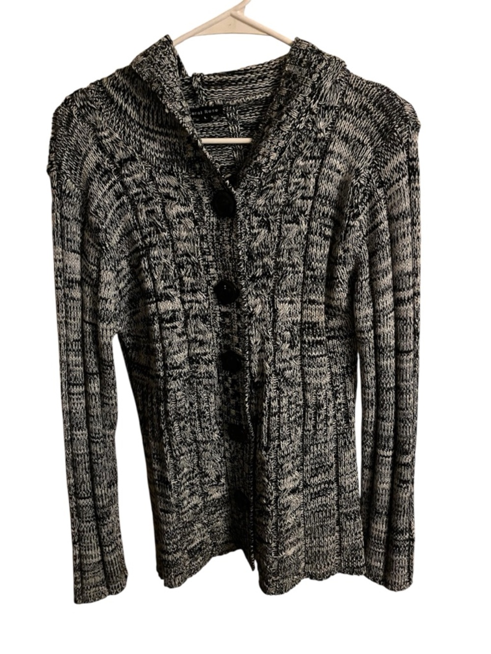 Carol Rose Women’s Black & White Marled Hooded Cardigan Large